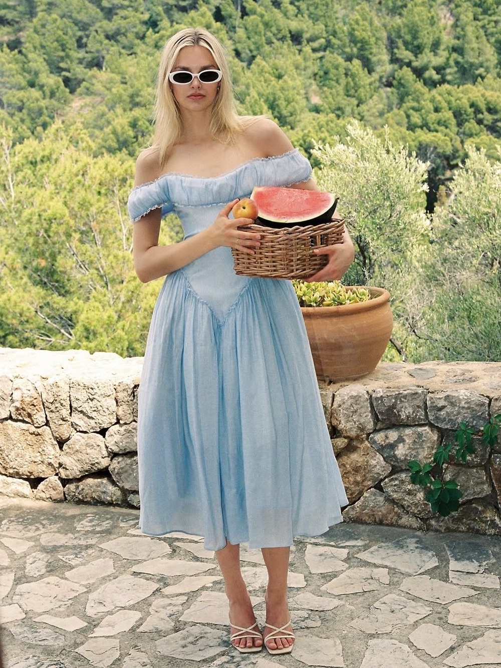 Xavy Baby Blue Off Shoulder Corset Midi Dress